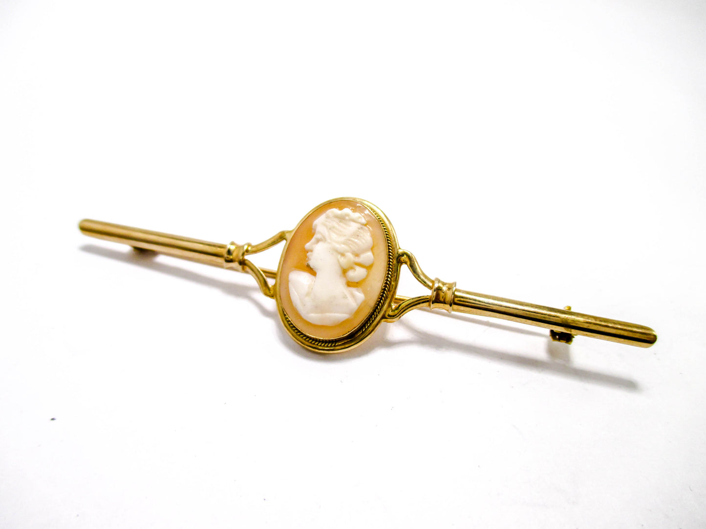 14K Cameo Bar Brooch Pin