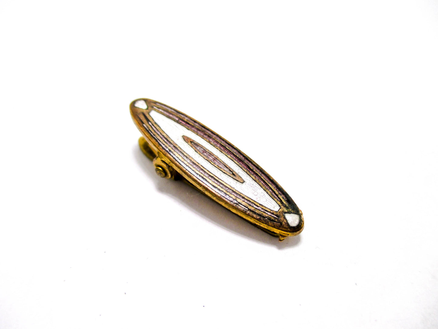 Short Gold Tone Tie Clip with Antique Enameling