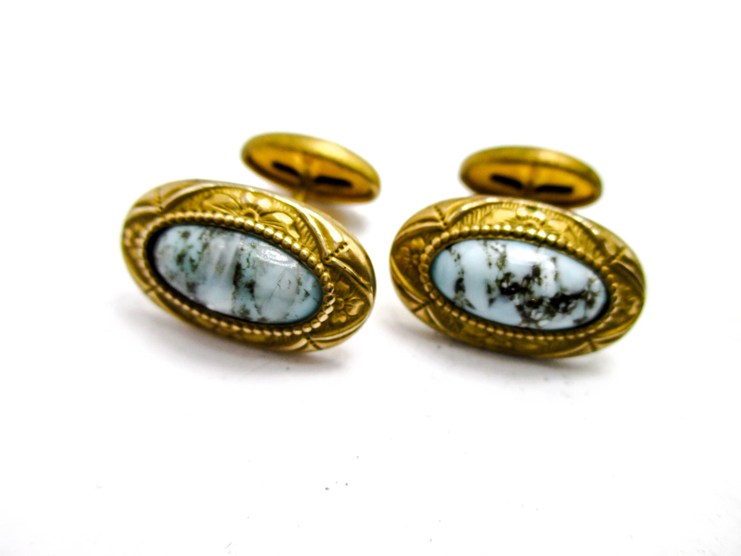 Antique Art Glass Cufflinks - Turquoise Glass