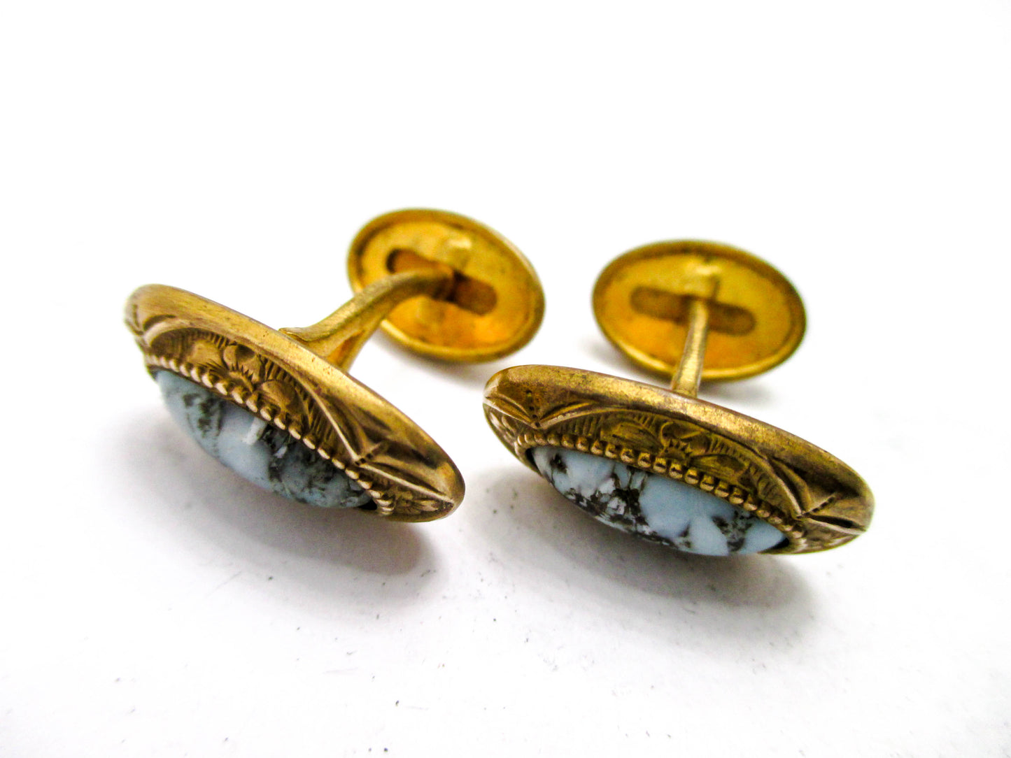 Antique Art Glass Cufflinks - Turquoise Glass