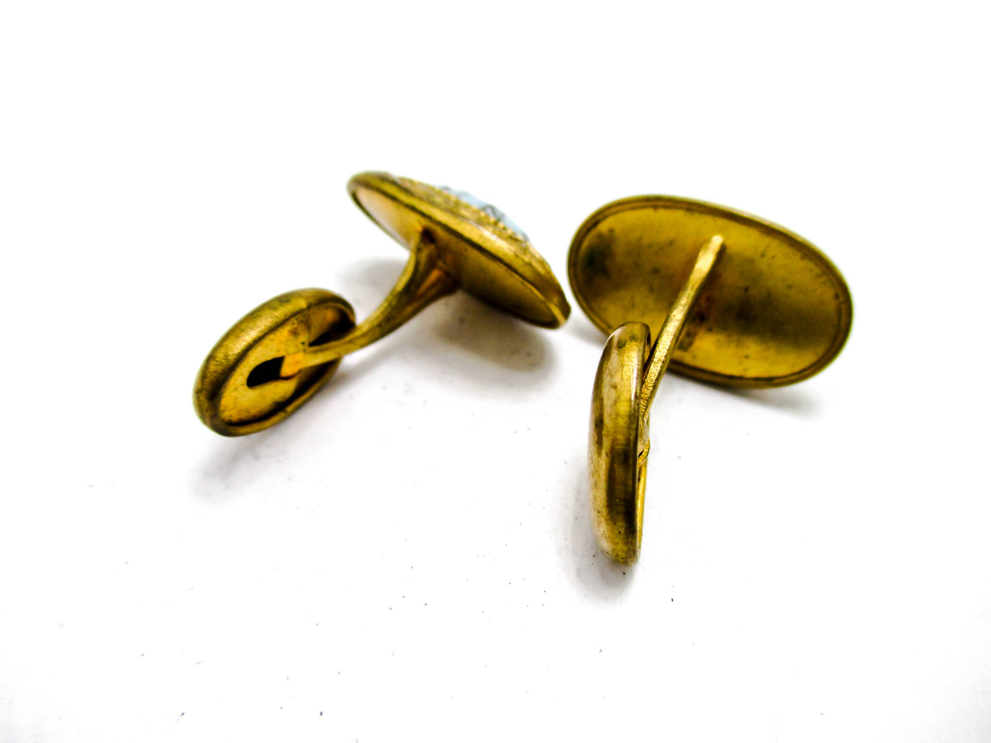 Antique Art Glass Cufflinks - Turquoise Glass