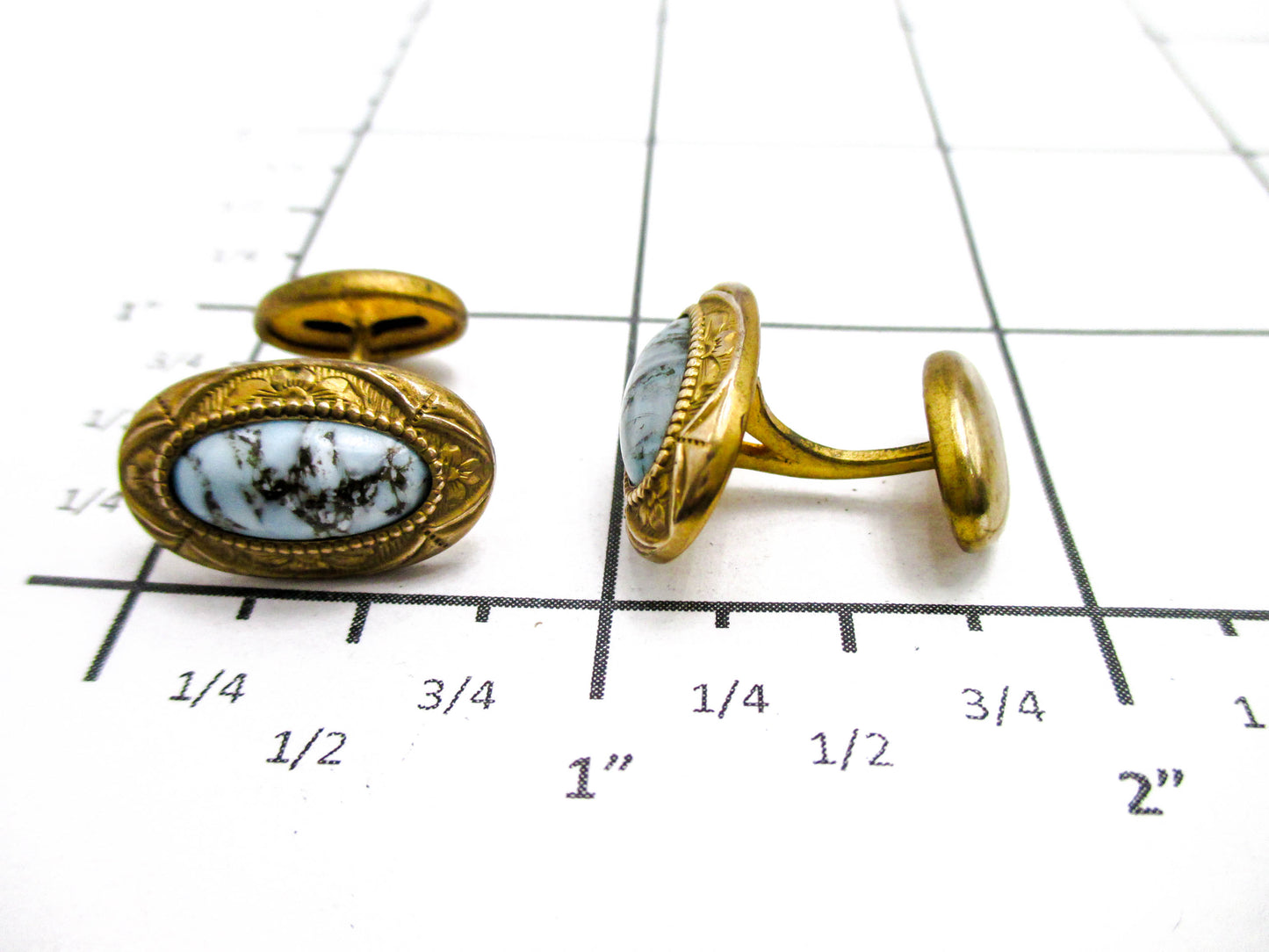 Antique Art Glass Cufflinks - Turquoise Glass