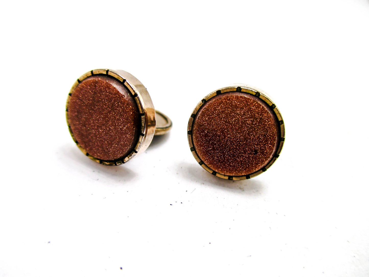 Goldstone Disc Cuff Buttons - 1800s Victorian Jewelry