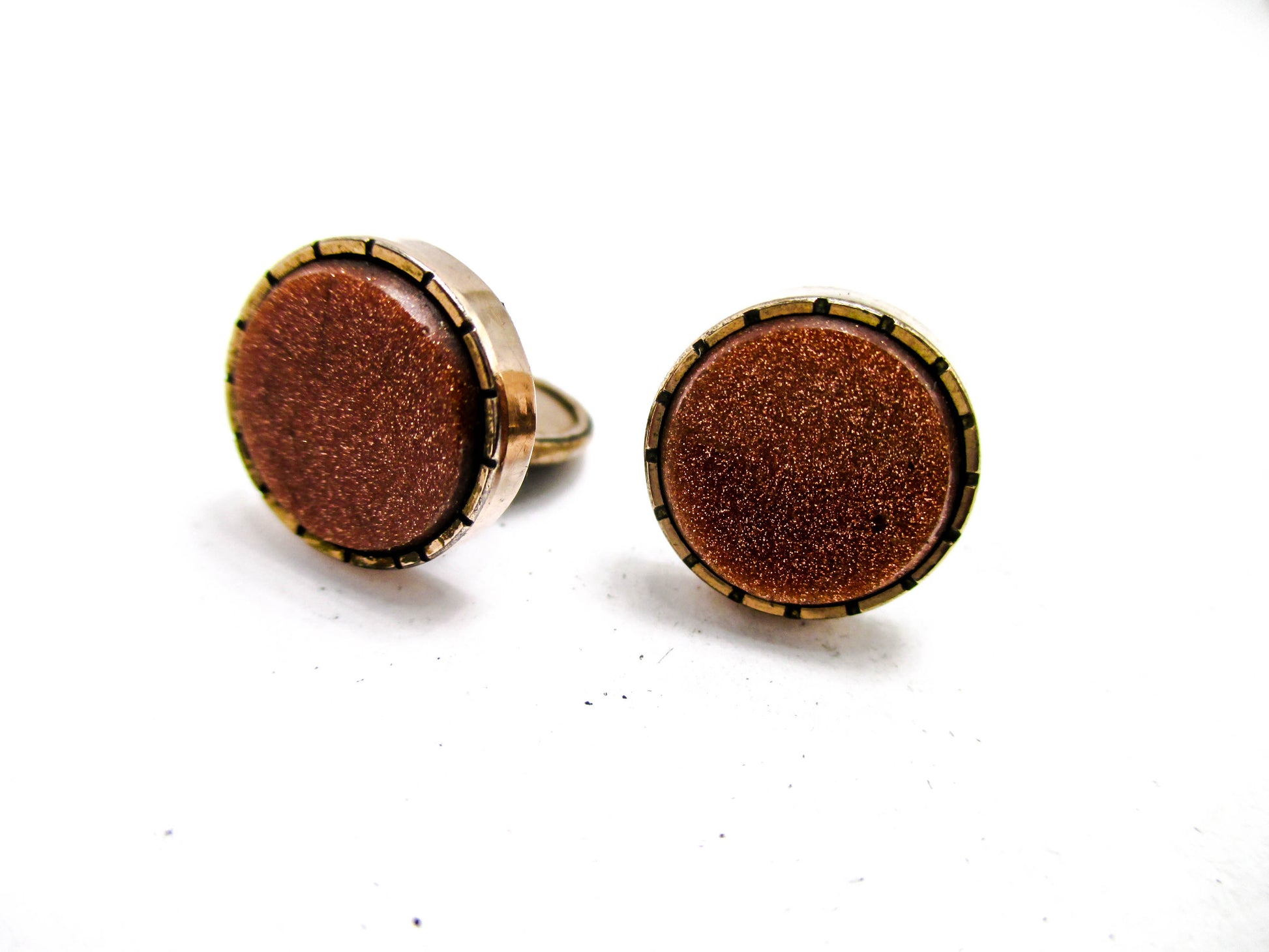 Goldstone Disc Cuff Buttons - 1800s Victorian Jewelry