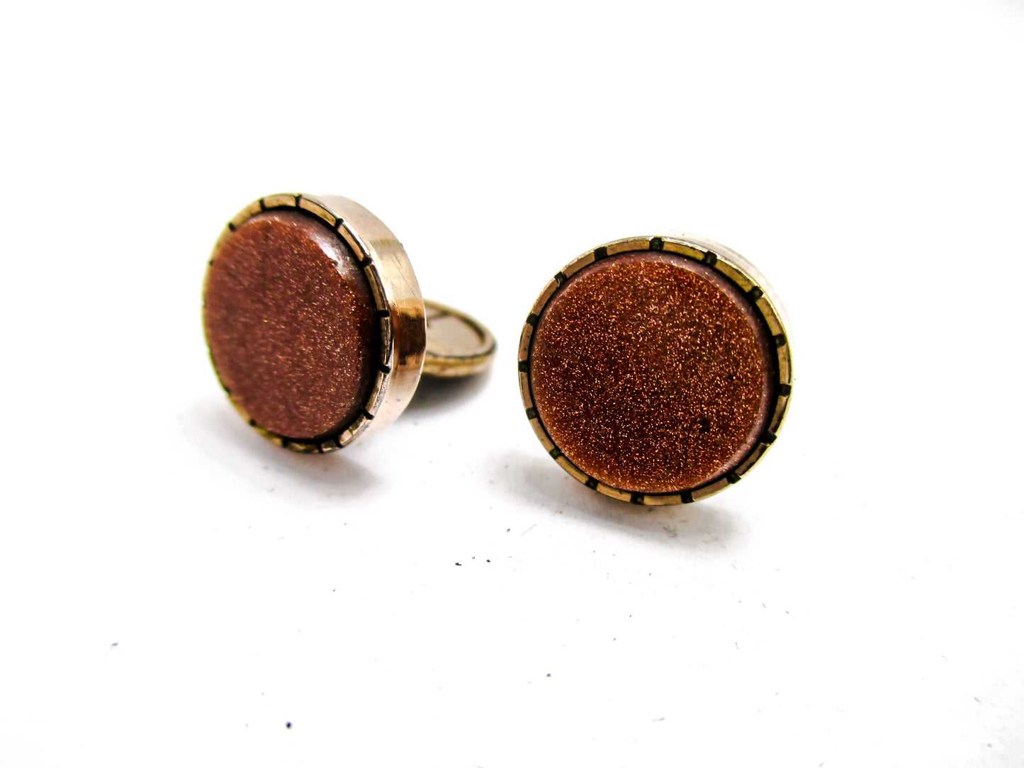 Goldstone Disc Cuff Buttons - 1800s Victorian Jewelry