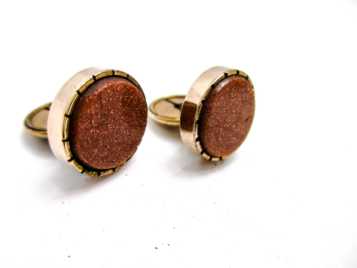 Goldstone Disc Cuff Buttons - 1800s Victorian Jewelry