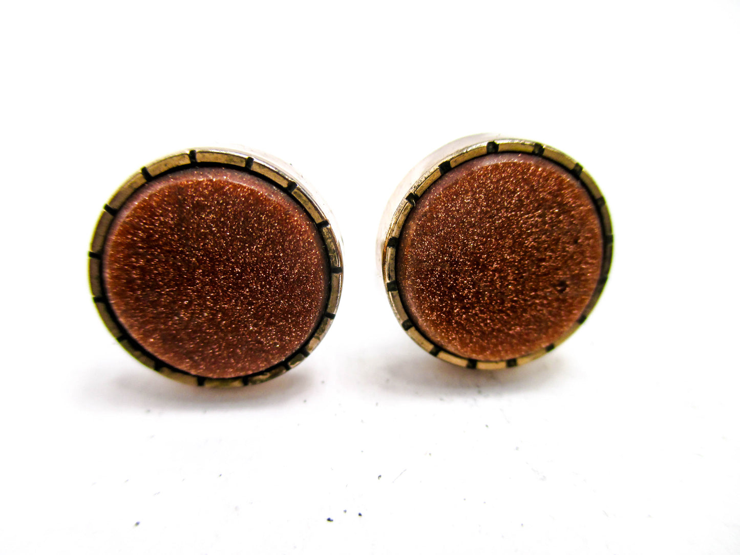 Goldstone Disc Cuff Buttons - 1800s Victorian Jewelry