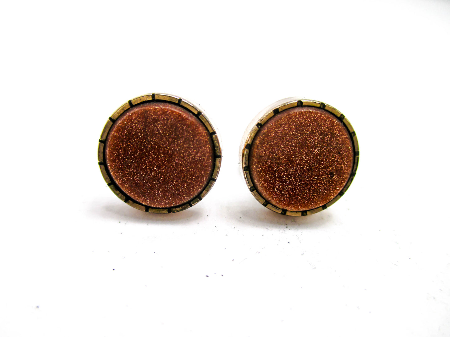 Goldstone Disc Cuff Buttons - 1800s Victorian Jewelry