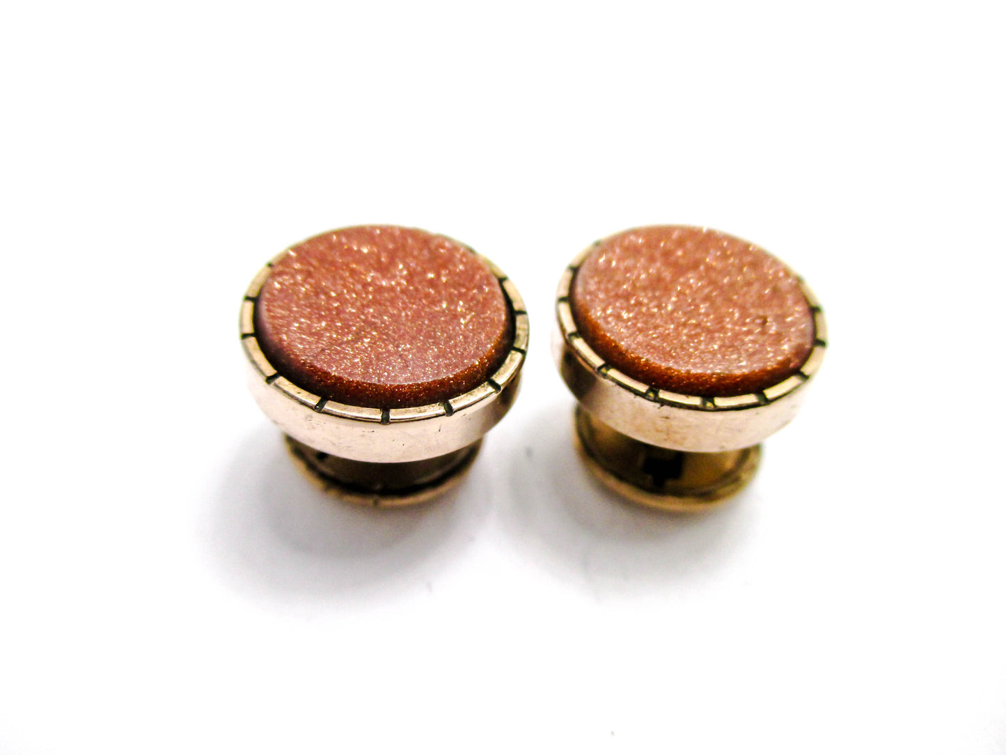 Goldstone Disc Cuff Buttons - 1800s Victorian Jewelry