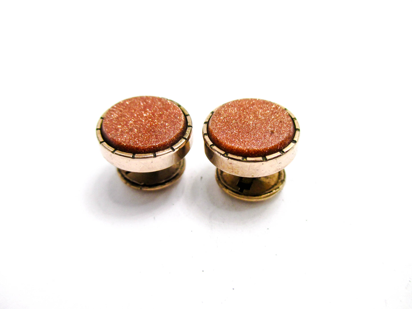 Goldstone Disc Cuff Buttons - 1800s Victorian Jewelry