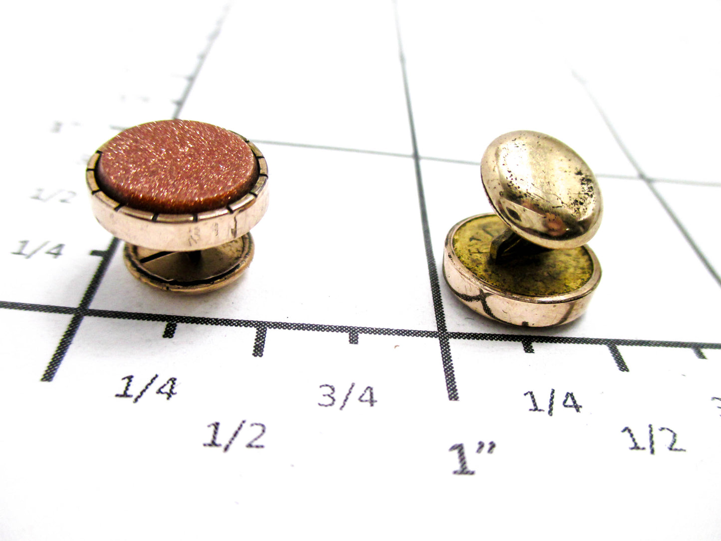 Goldstone Disc Cuff Buttons - 1800s Victorian Jewelry