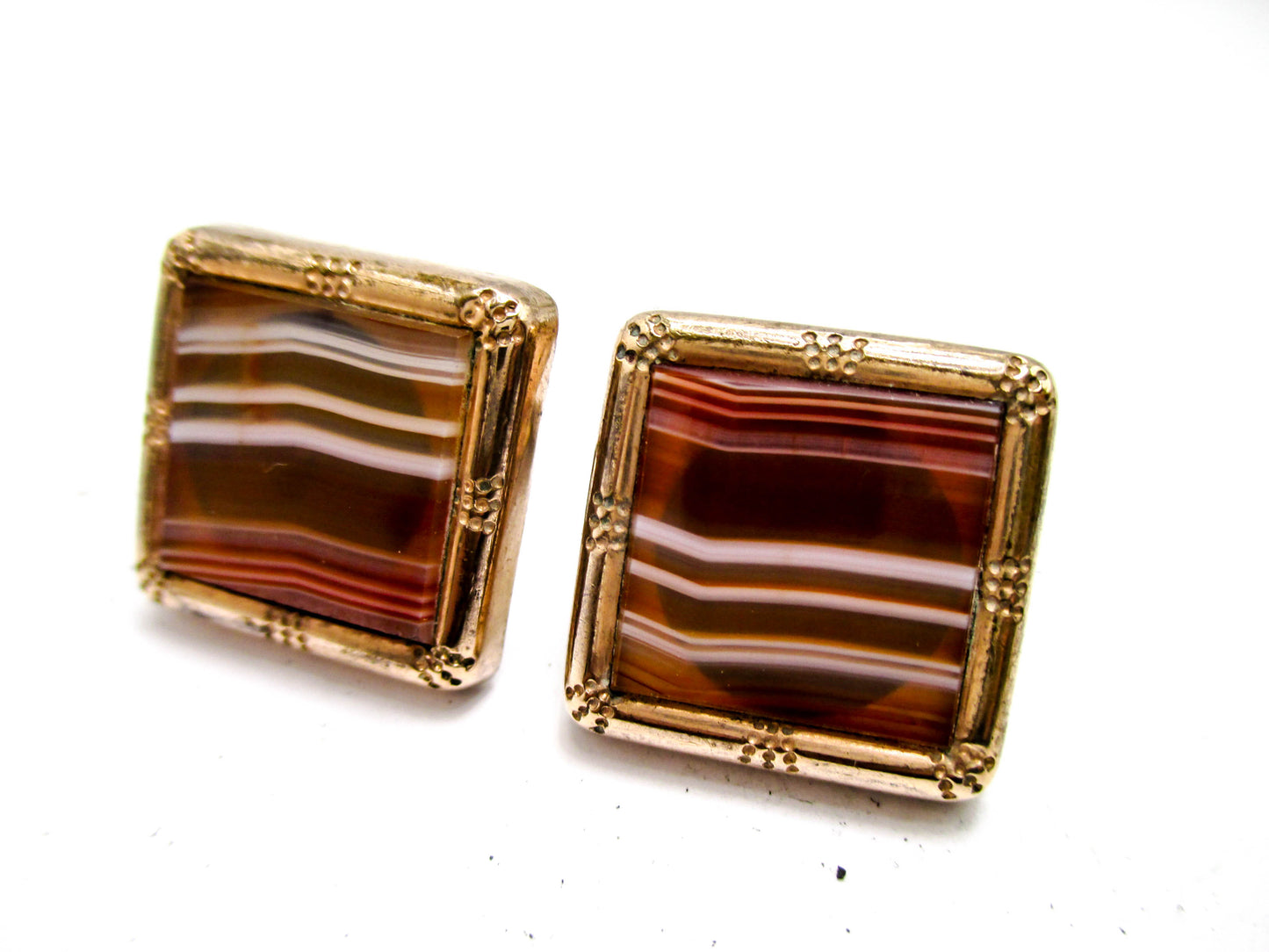 Victorian Banded Agate Cuff Buttons - Wingback Style Cufflinks