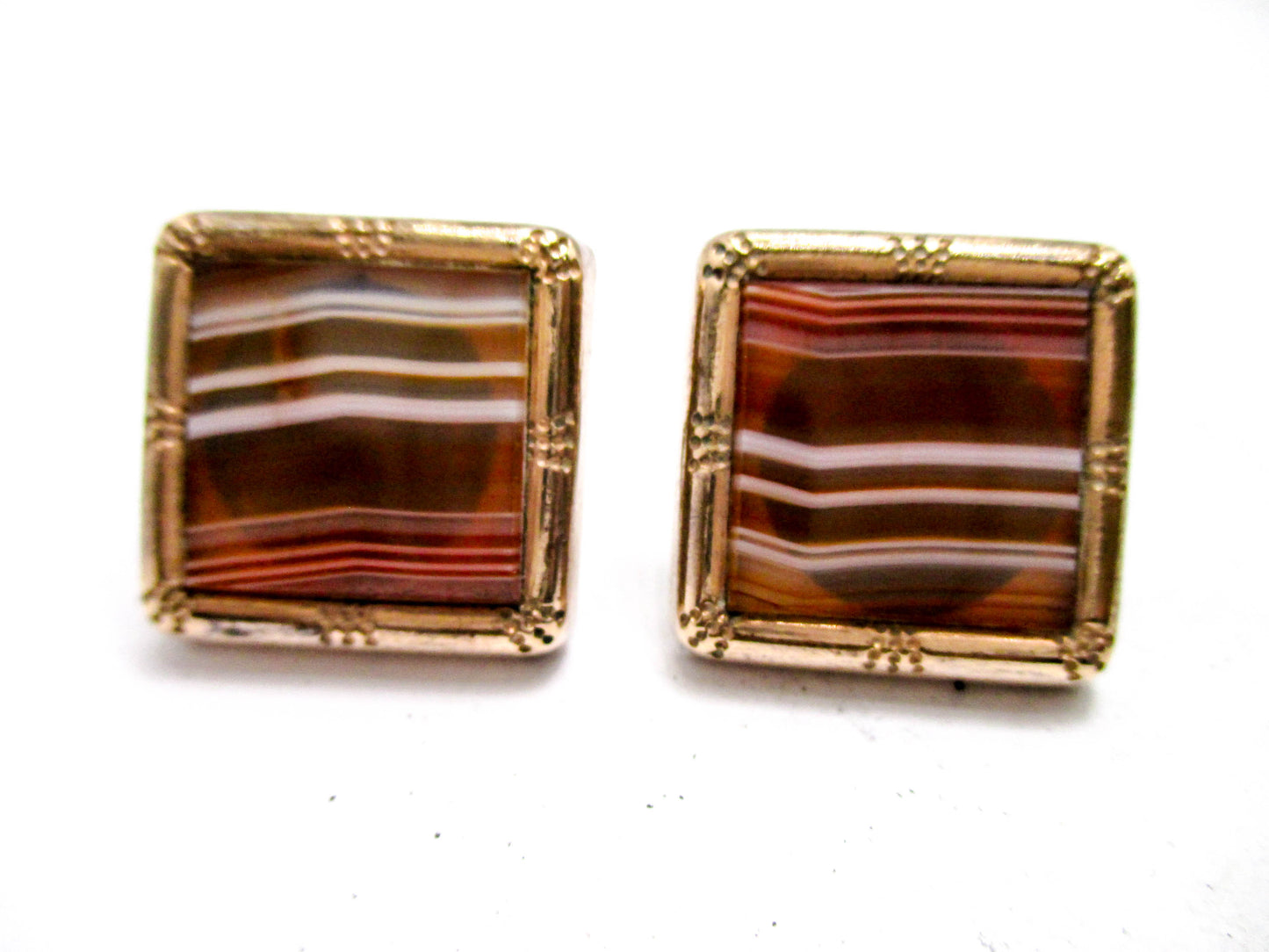Victorian Banded Agate Cuff Buttons - Wingback Style Cufflinks