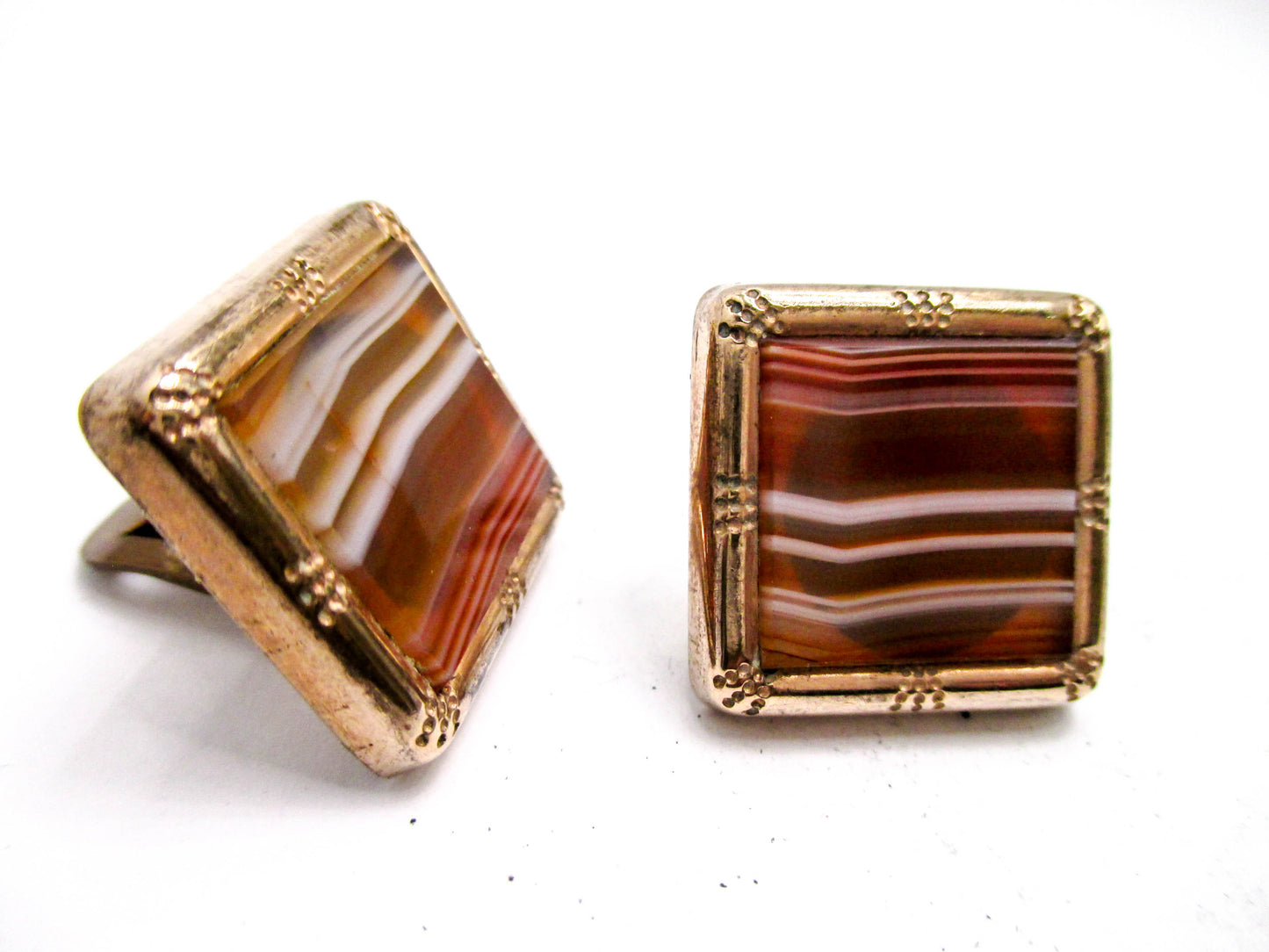 Victorian Banded Agate Cuff Buttons - Wingback Style Cufflinks