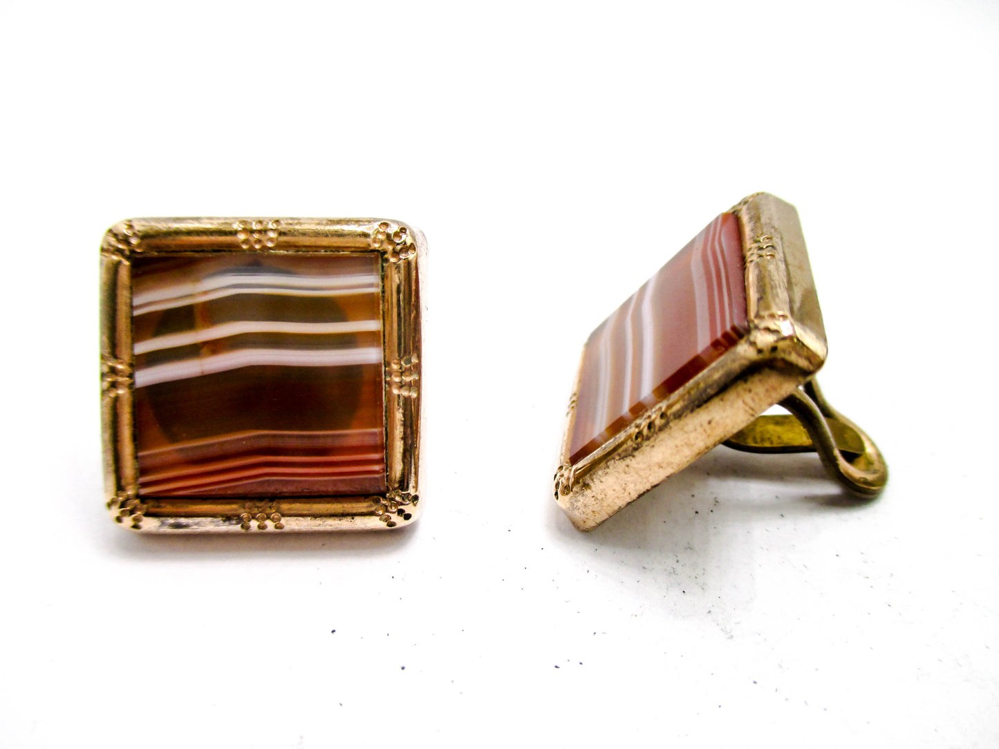 Victorian Banded Agate Cuff Buttons - Wingback Style Cufflinks