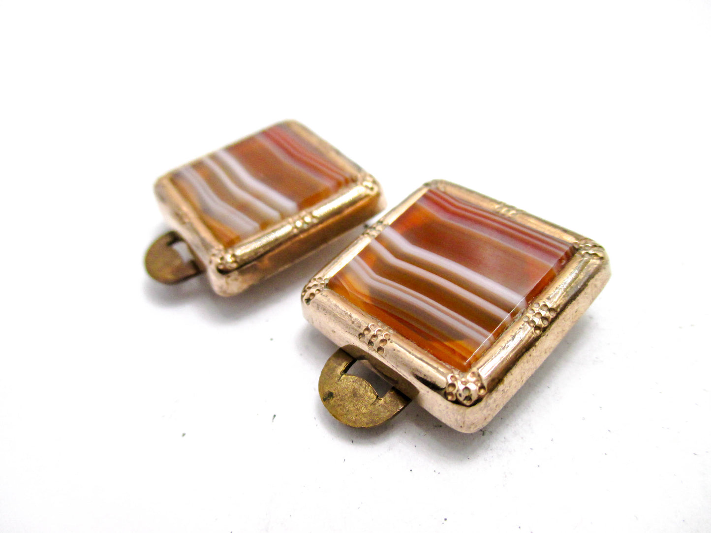Victorian Banded Agate Cuff Buttons - Wingback Style Cufflinks
