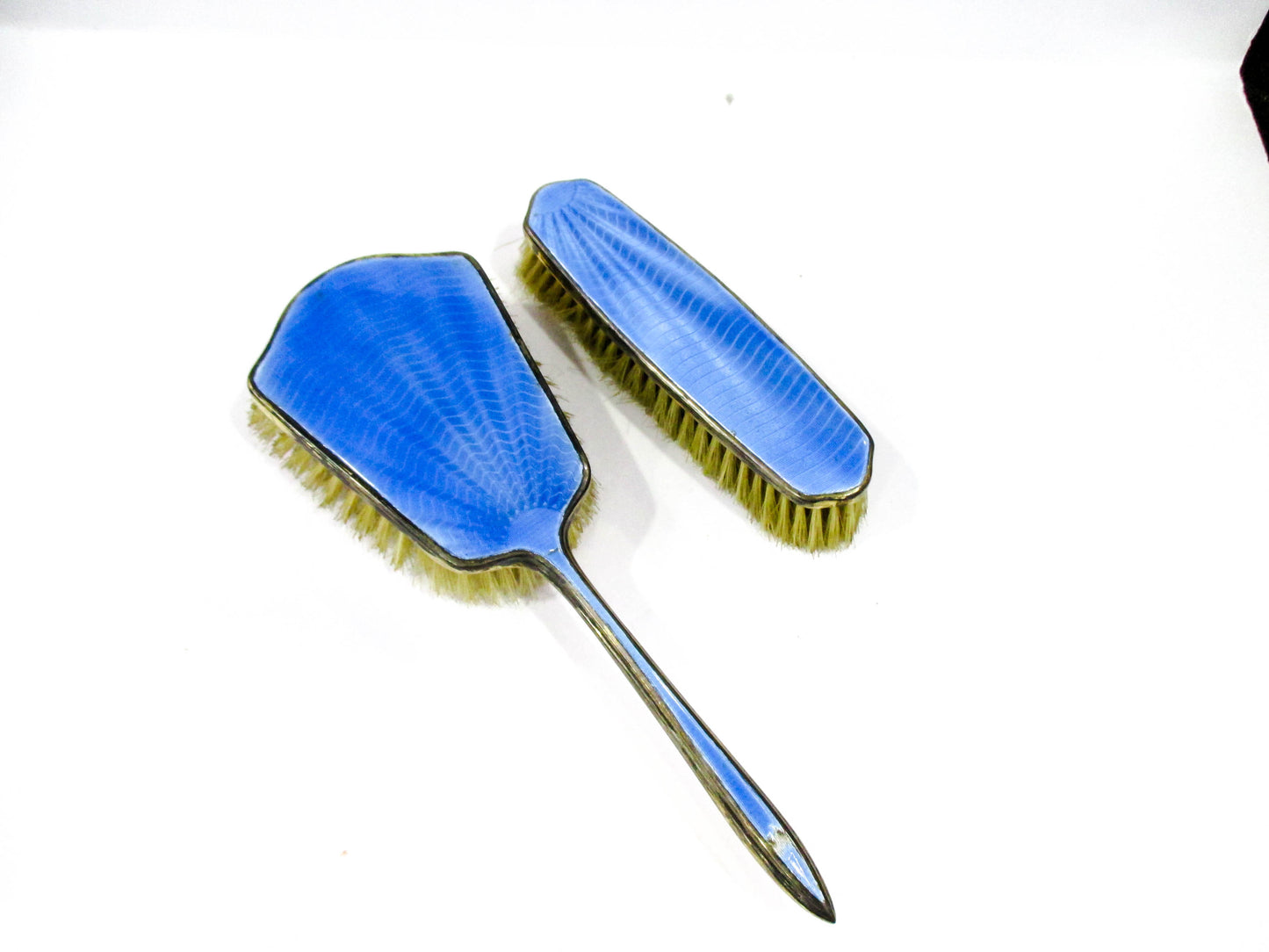 Vintage Blue Guilloche Style Vanity Brush Set