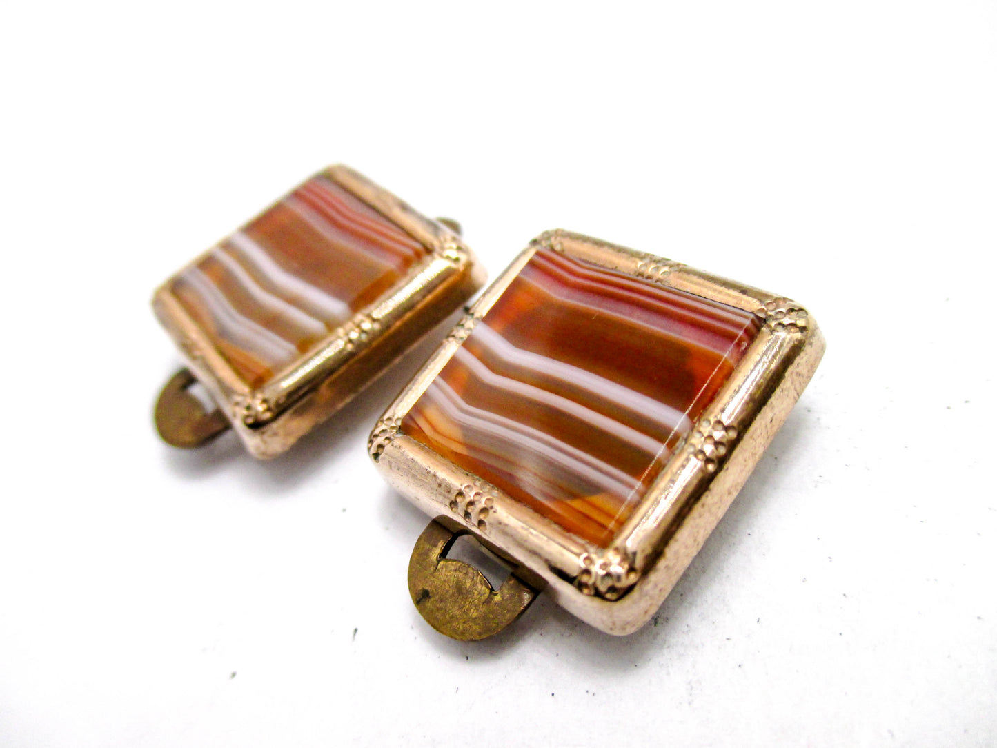 Victorian Banded Agate Cuff Buttons - Wingback Style Cufflinks