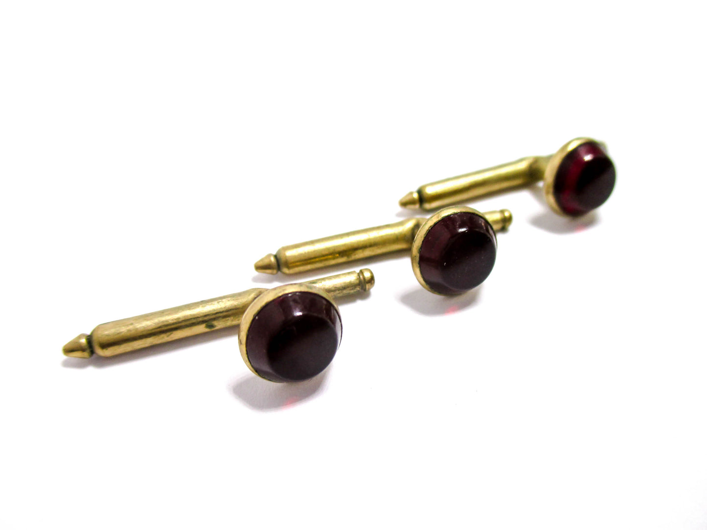 Vintage Shirt Stud Lot of 3 - Ruby Red Cabochons
