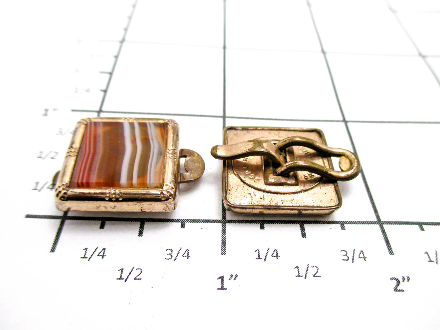 Victorian Banded Agate Cuff Buttons - Wingback Style Cufflinks