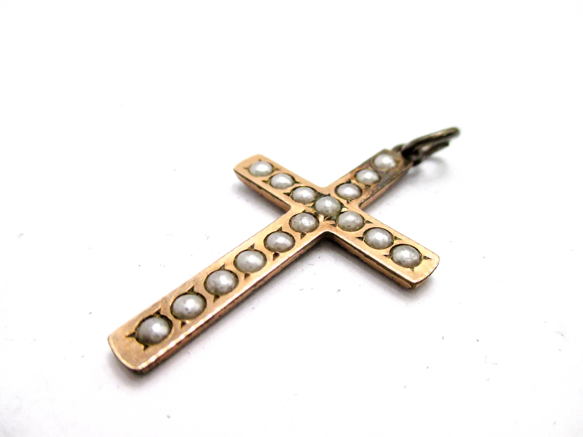 Antique Rolled Gold plate Cross with Split Pearls