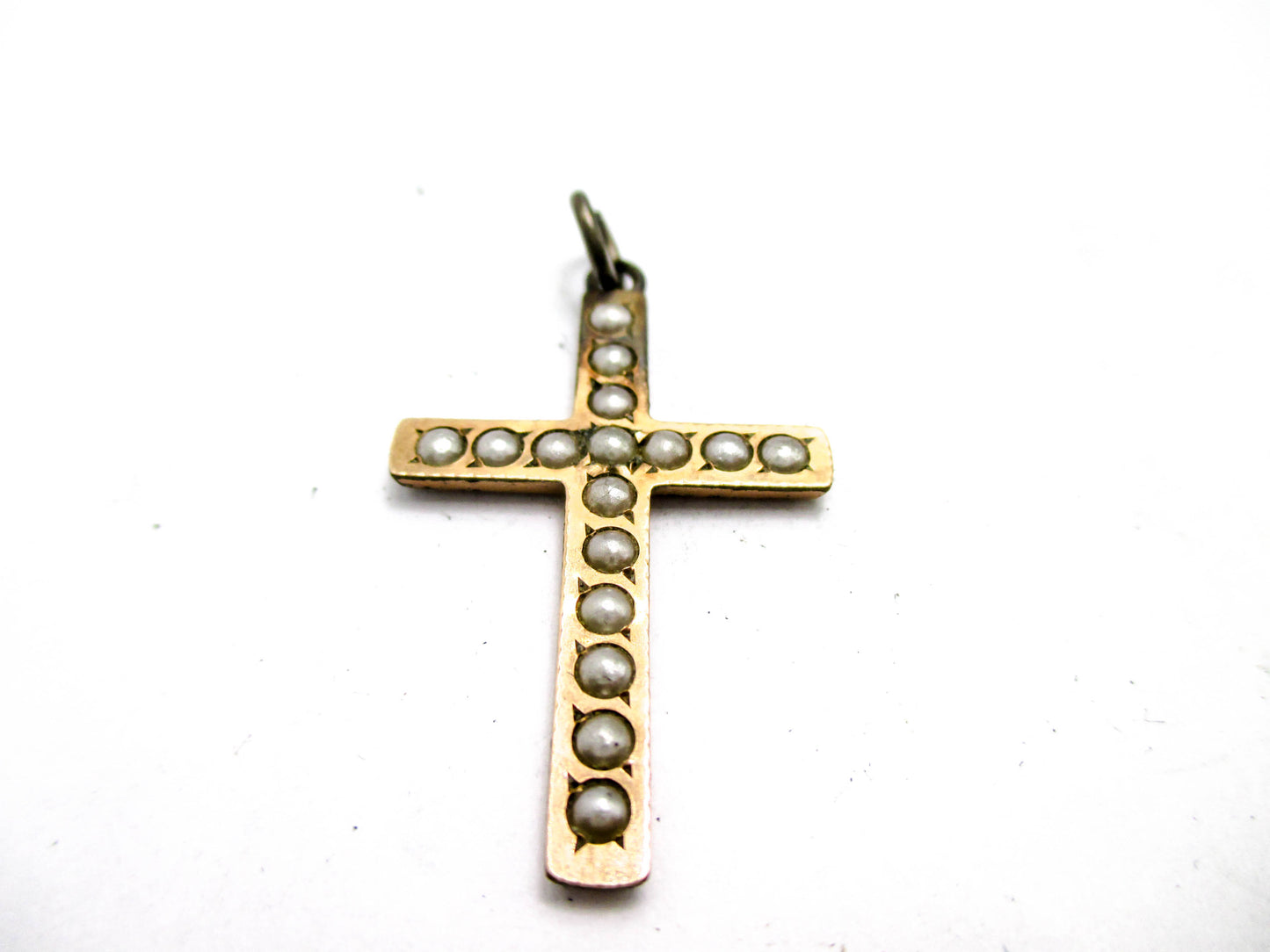 Antique Rolled Gold plate Cross with Split Pearls