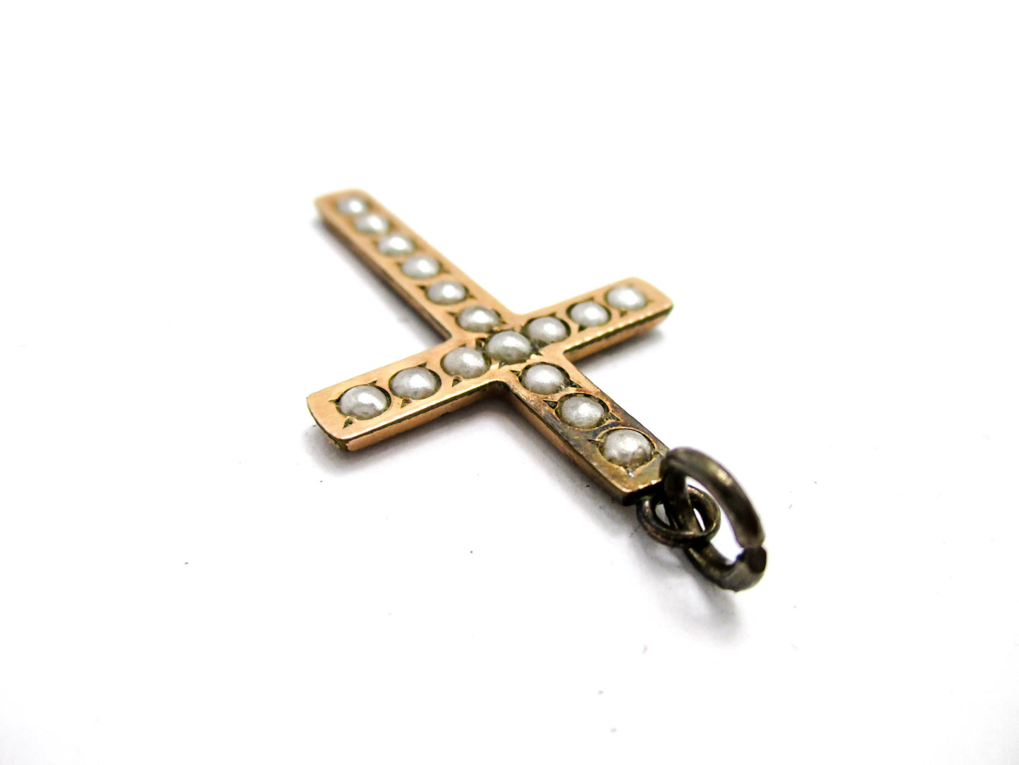 Antique Rolled Gold plate Cross with Split Pearls