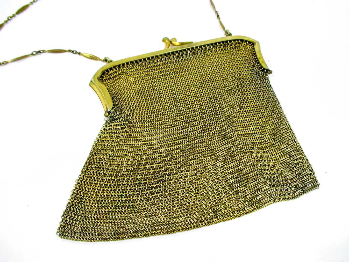 Early 1900s Brass Tone Metal Mesh Evening Purse