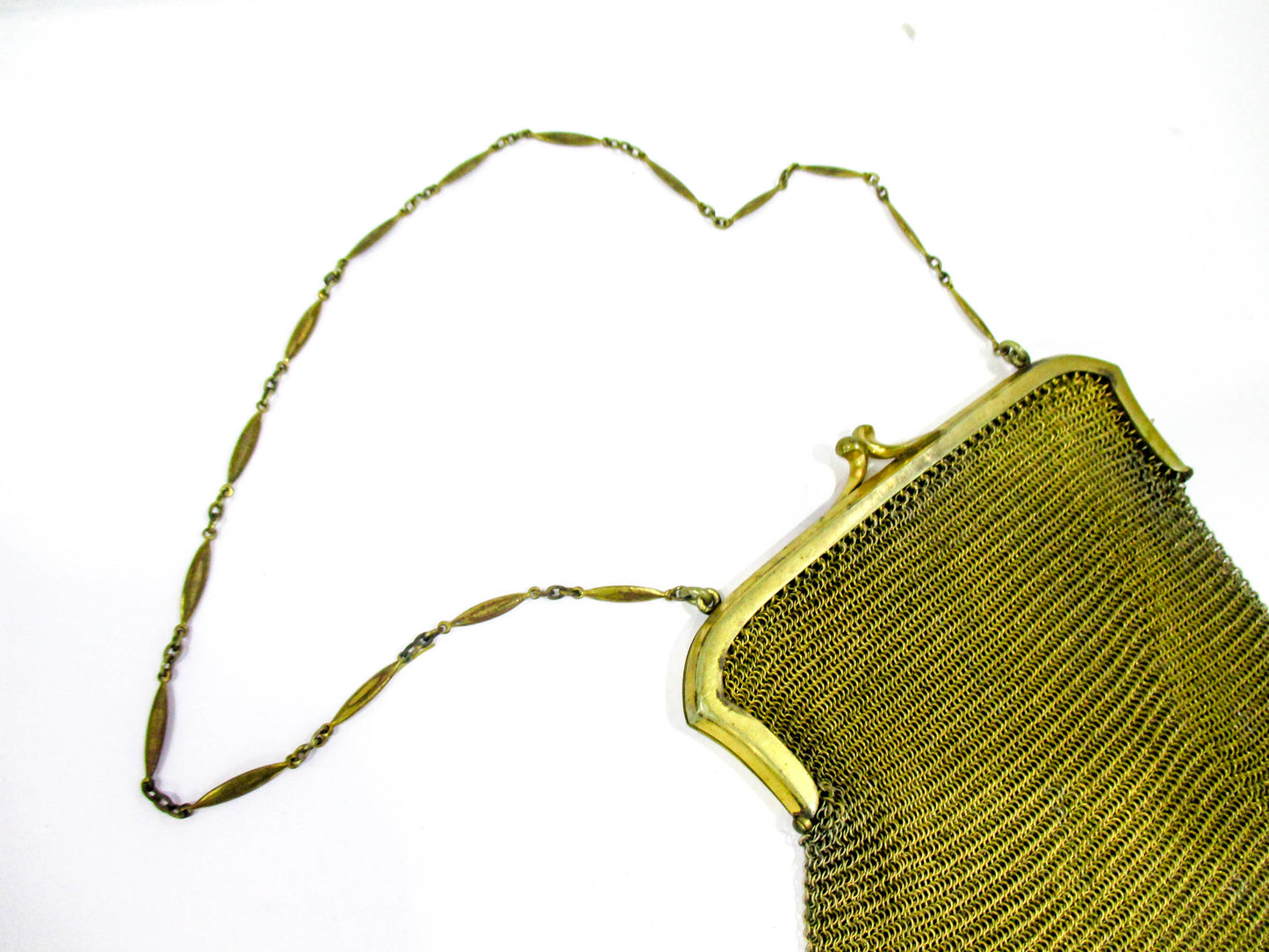 Early 1900s Brass Tone Metal Mesh Evening Purse