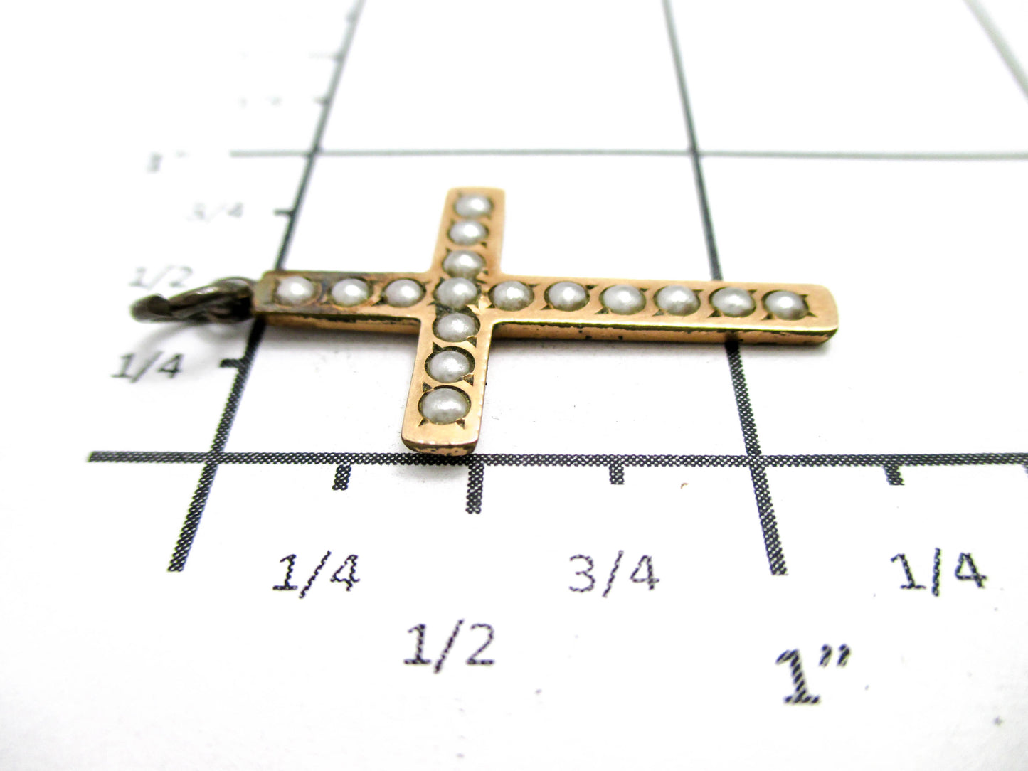 Antique Rolled Gold plate Cross with Split Pearls