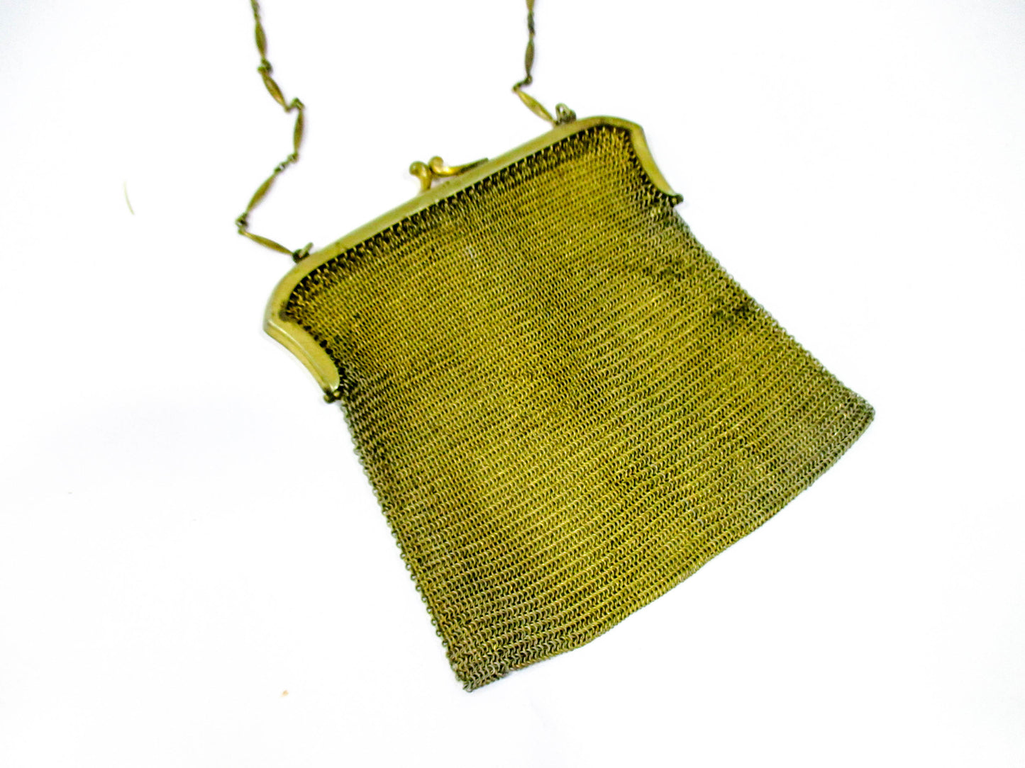 Early 1900s Brass Tone Metal Mesh Evening Purse