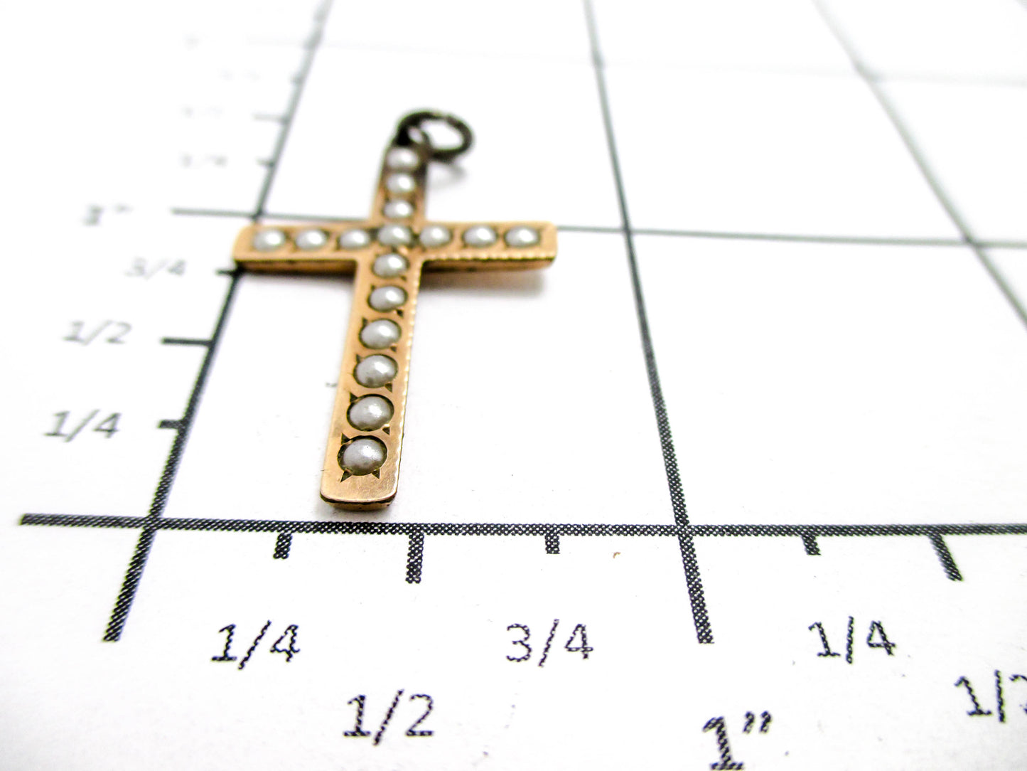 Antique Rolled Gold plate Cross with Split Pearls