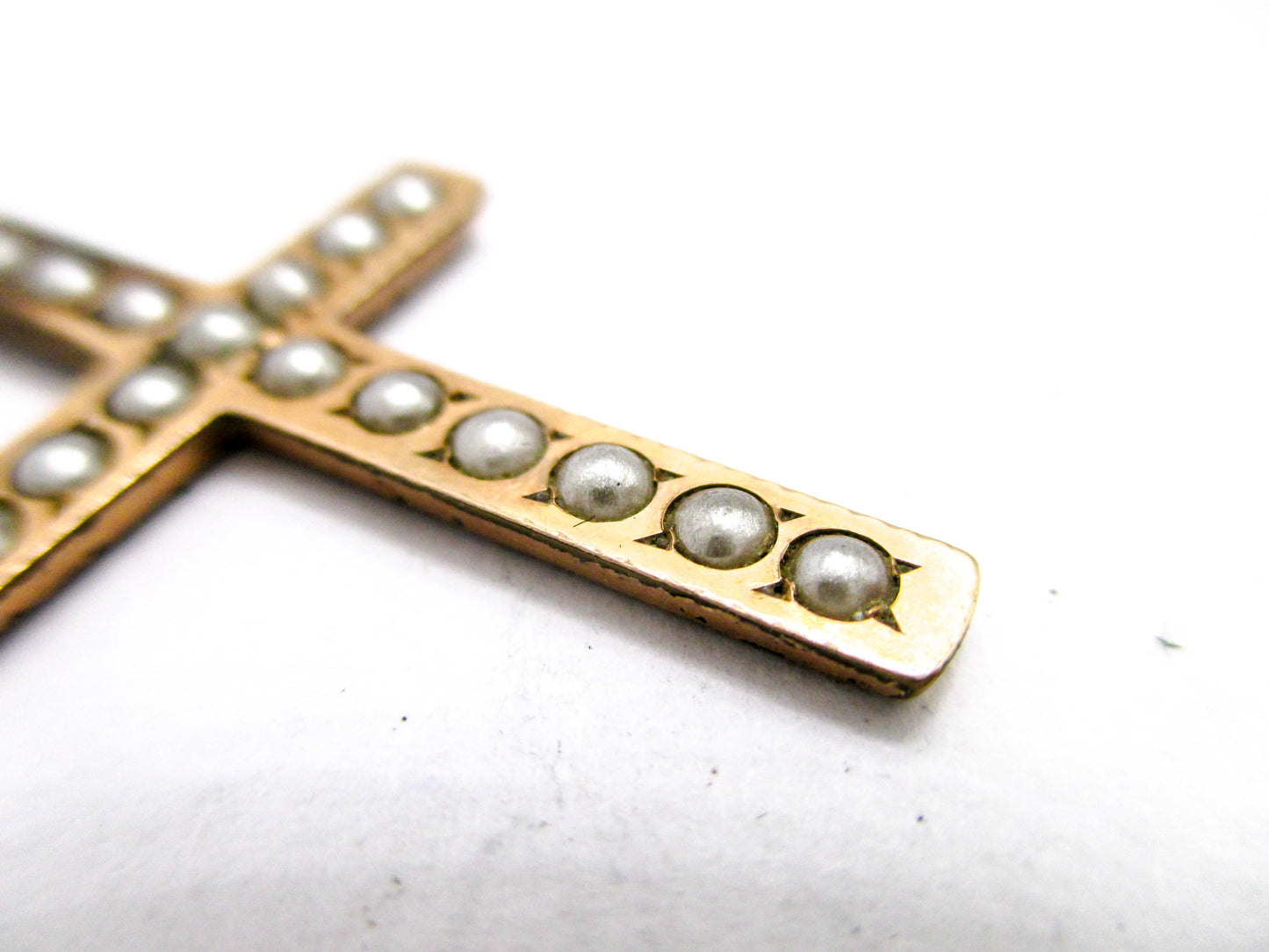 Antique Rolled Gold plate Cross with Split Pearls