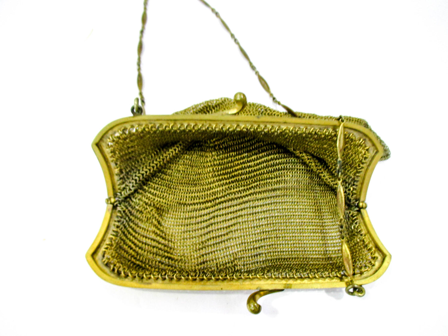 Early 1900s Brass Tone Metal Mesh Evening Purse