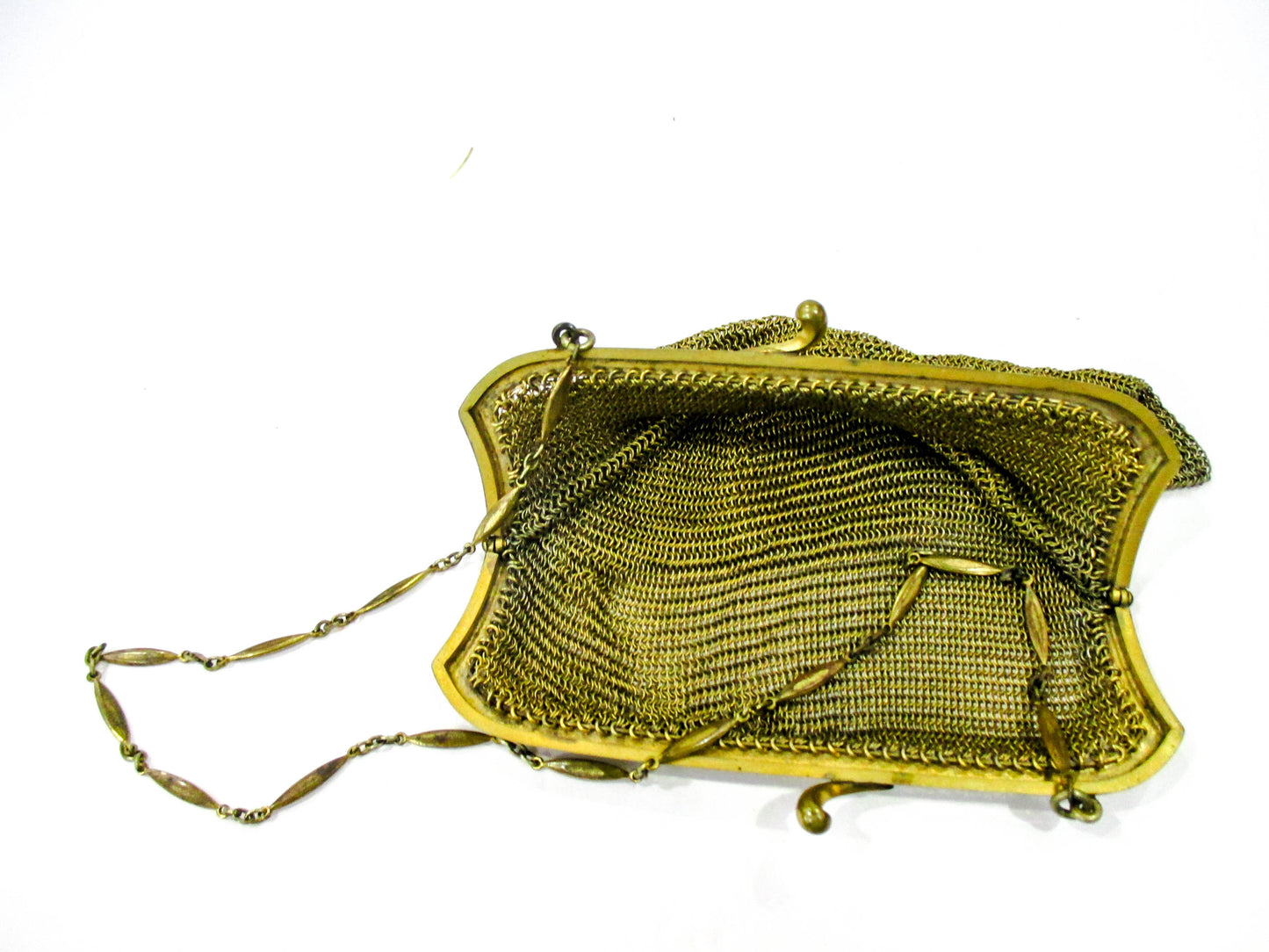 Early 1900s Brass Tone Metal Mesh Evening Purse