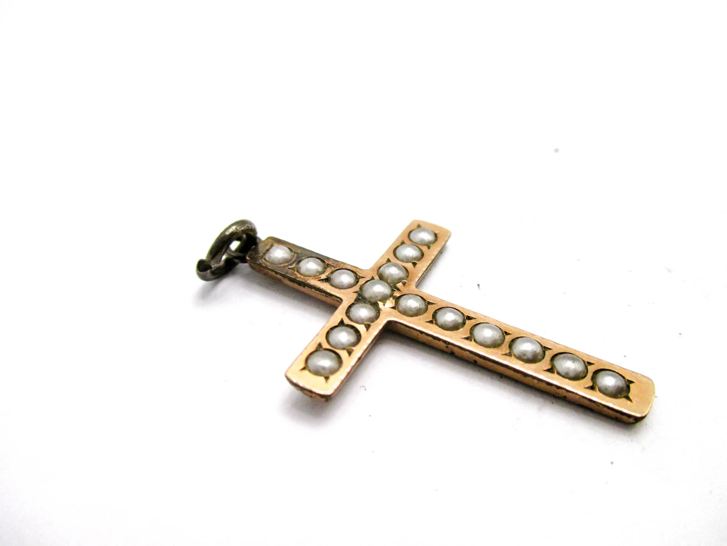 Antique Rolled Gold plate Cross with Split Pearls