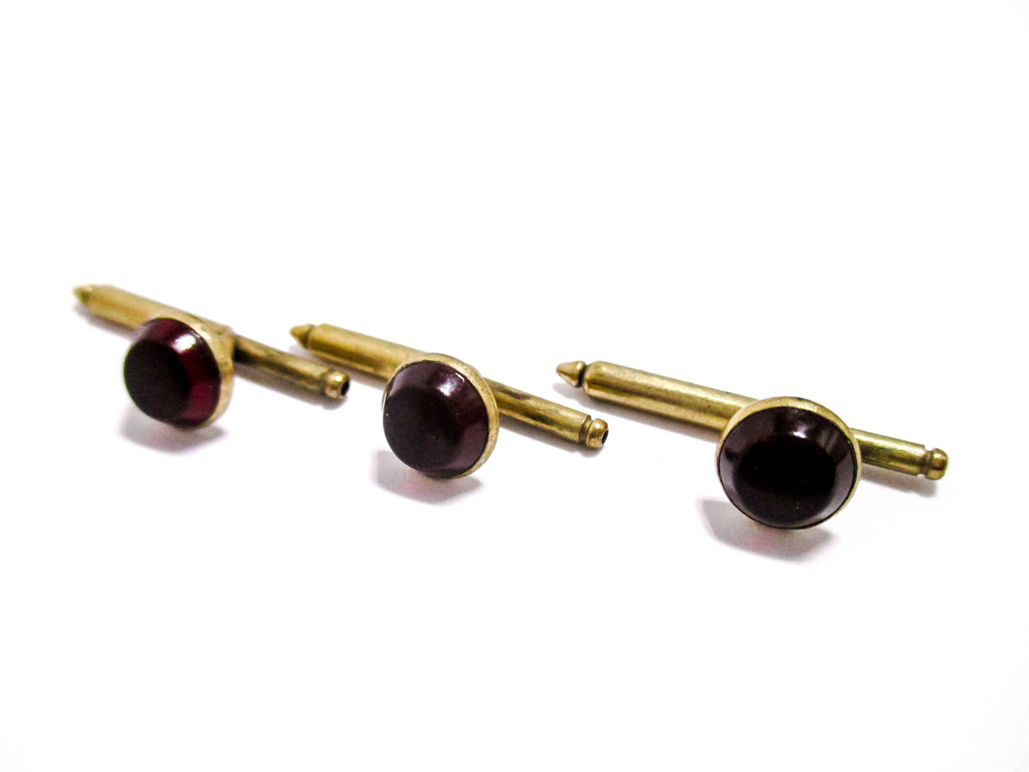 Vintage Shirt Stud Lot of 3 - Ruby Red Cabochons