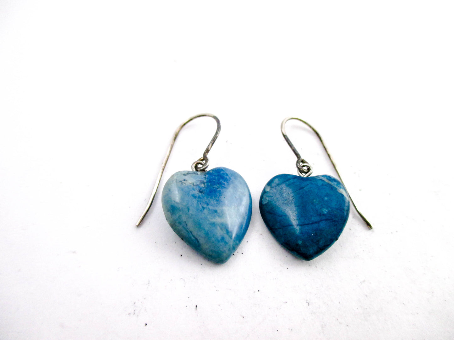 Vintage Larimar Heart Pierced Earrings - 925 Sterling Wires