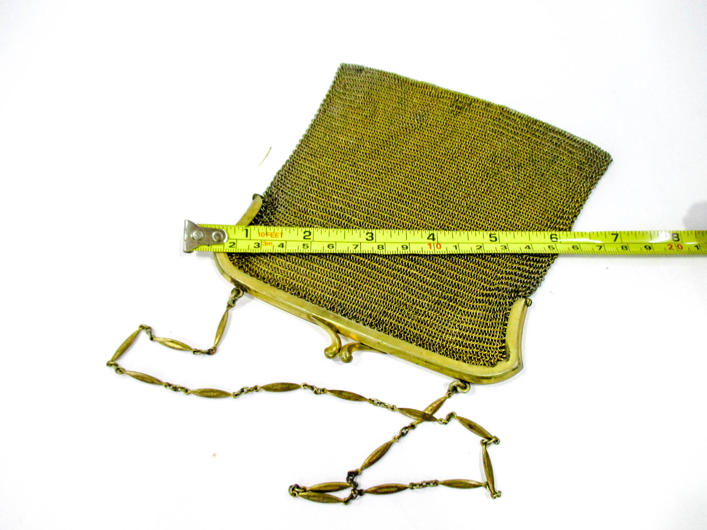 Early 1900s Brass Tone Metal Mesh Evening Purse