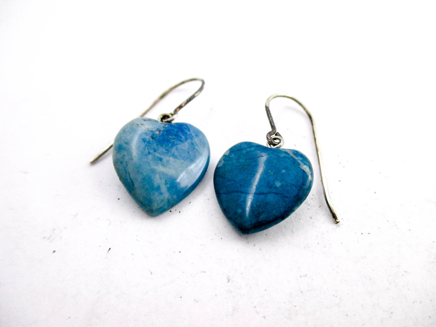 Vintage Larimar Heart Pierced Earrings - 925 Sterling Wires