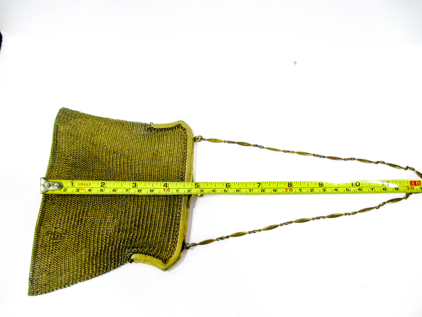 Early 1900s Brass Tone Metal Mesh Evening Purse