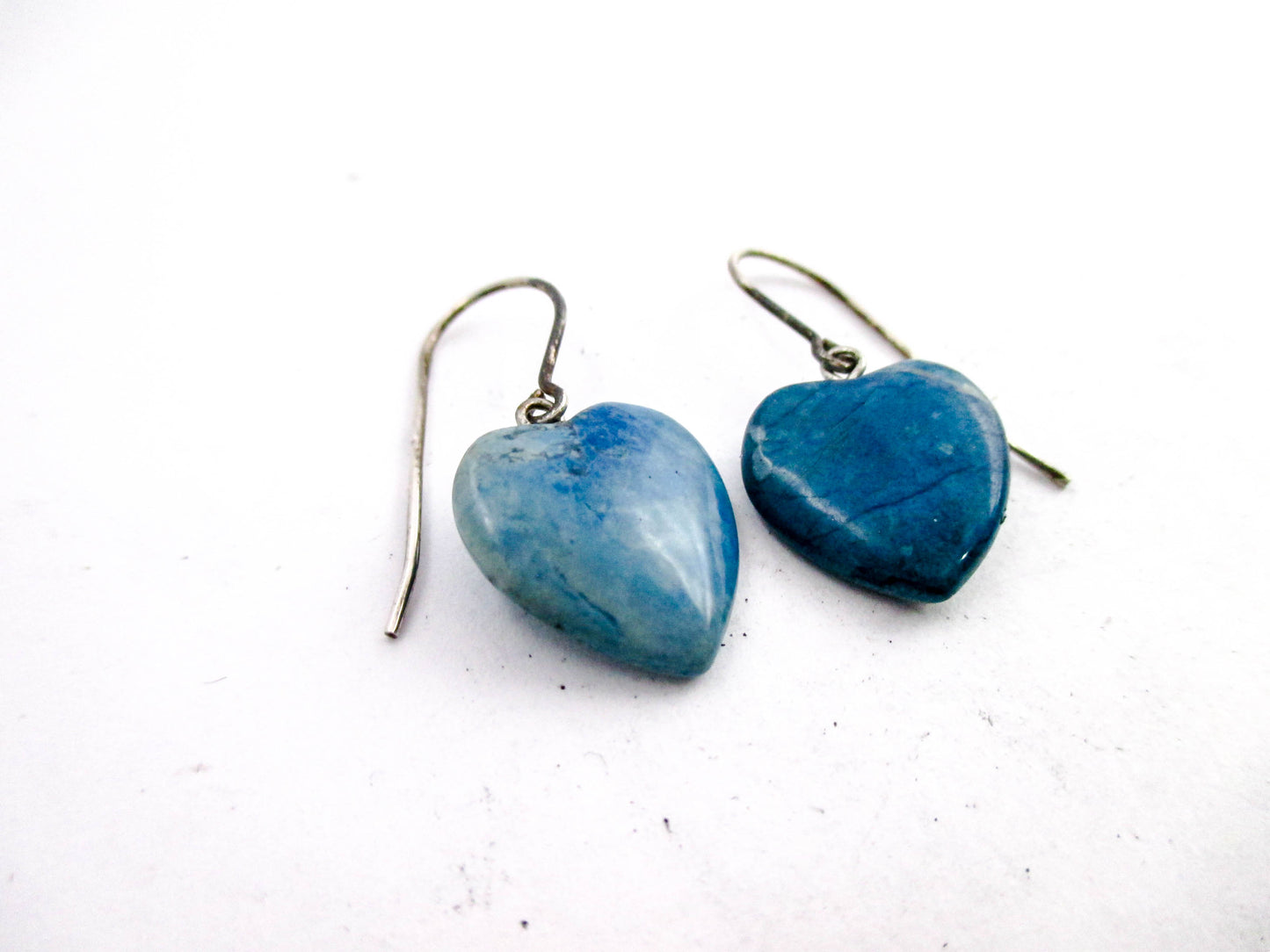 Vintage Larimar Heart Pierced Earrings - 925 Sterling Wires