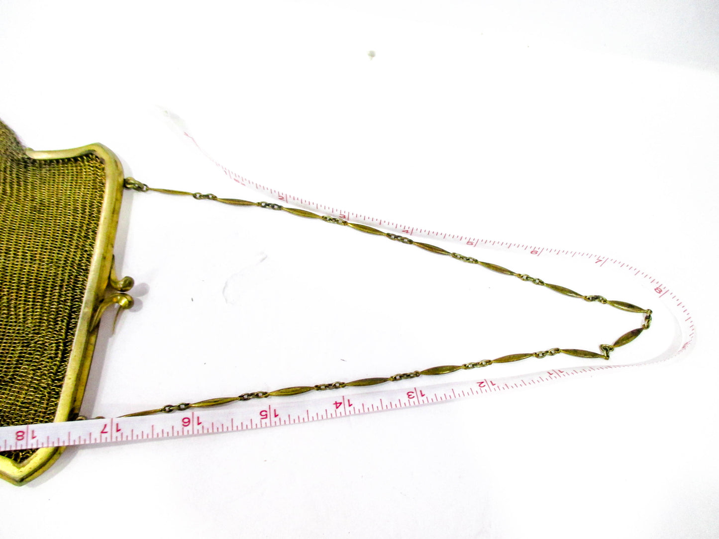 Early 1900s Brass Tone Metal Mesh Evening Purse