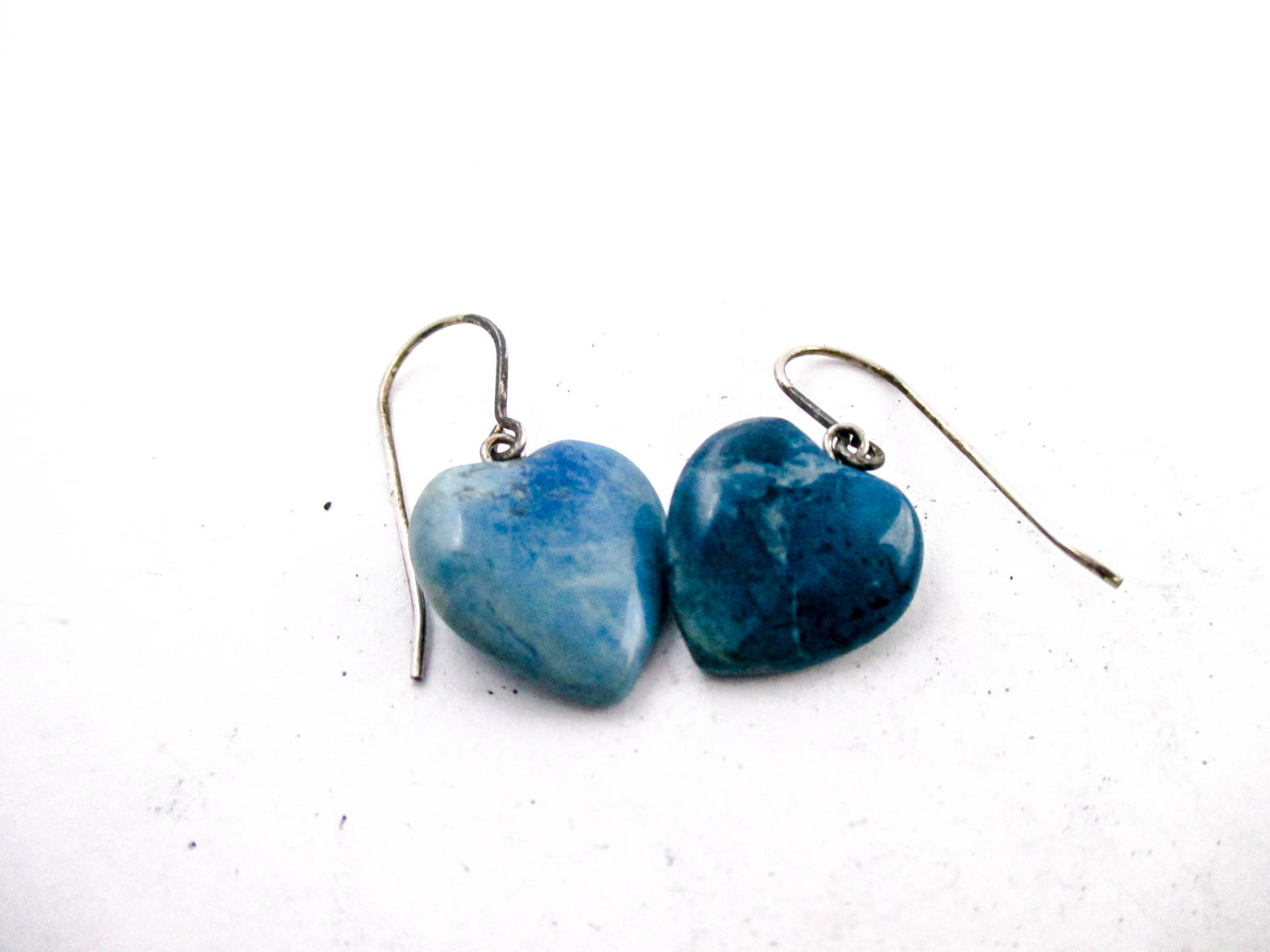 Vintage Larimar Heart Pierced Earrings - 925 Sterling Wires