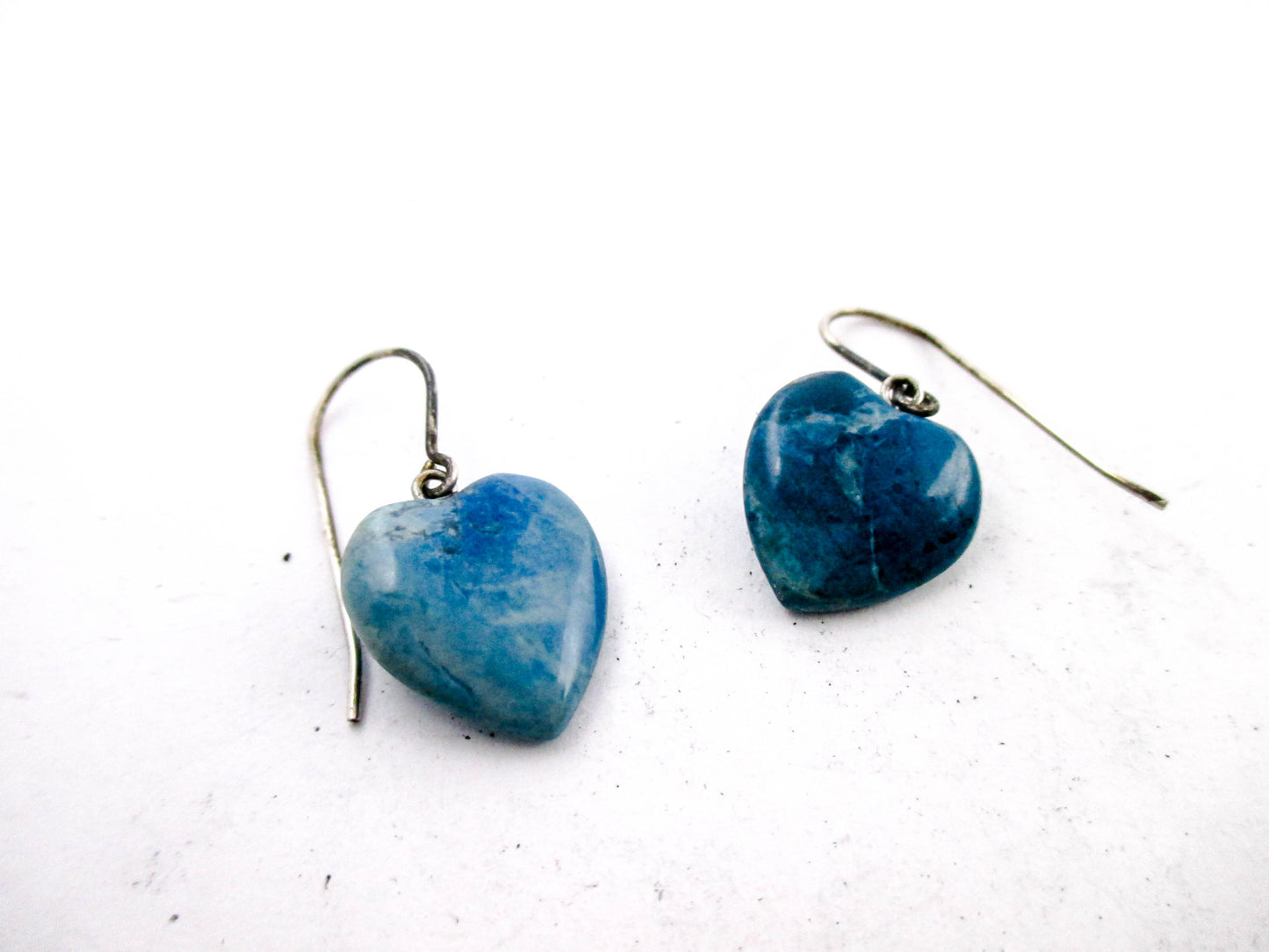 Vintage Larimar Heart Pierced Earrings - 925 Sterling Wires