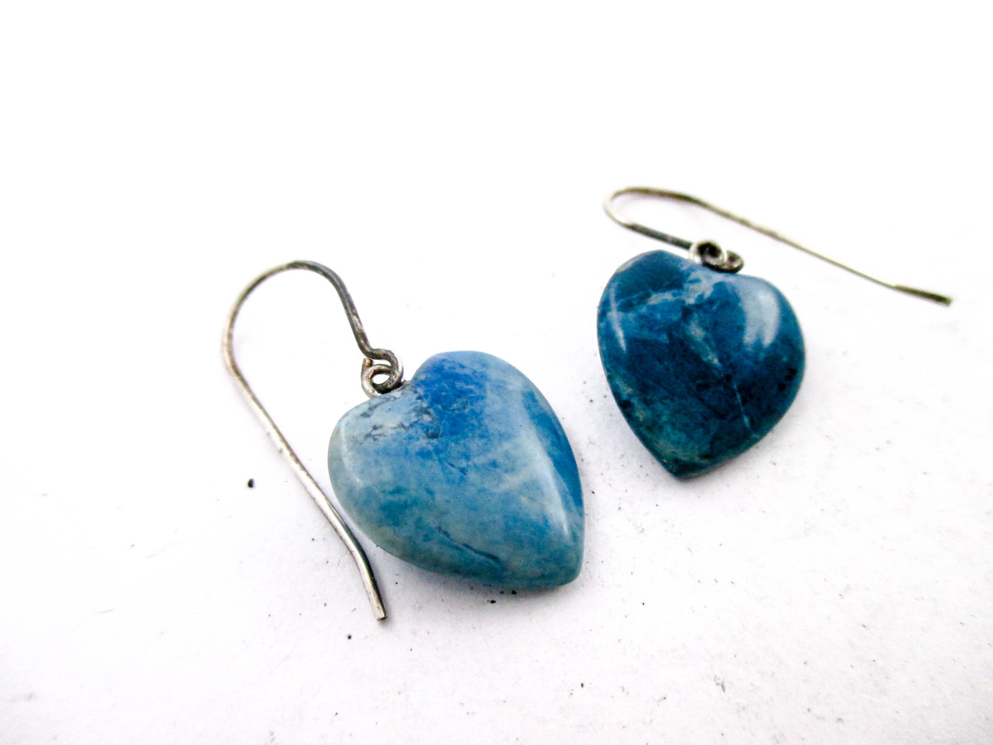 Vintage Larimar Heart Pierced Earrings - 925 Sterling Wires