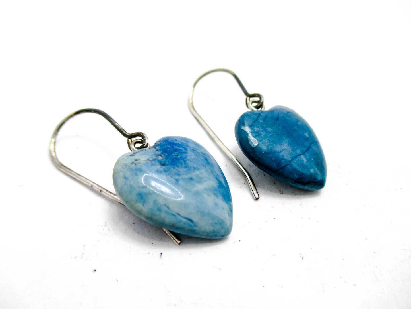 Vintage Larimar Heart Pierced Earrings - 925 Sterling Wires