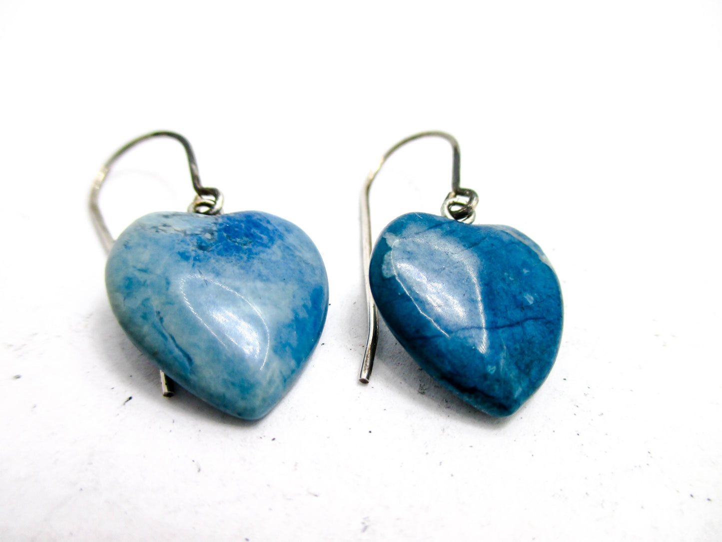 Vintage Larimar Heart Pierced Earrings - 925 Sterling Wires