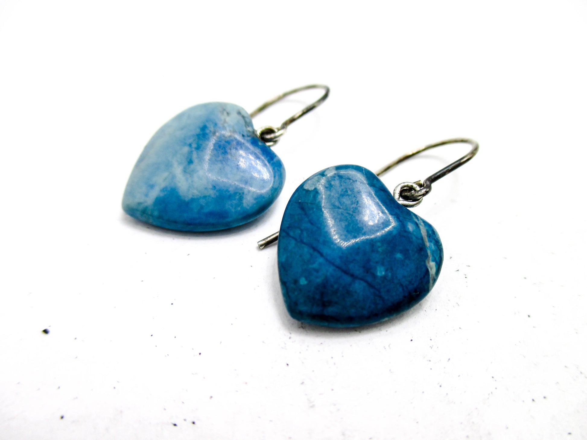 Vintage Larimar Heart Pierced Earrings - 925 Sterling Wires