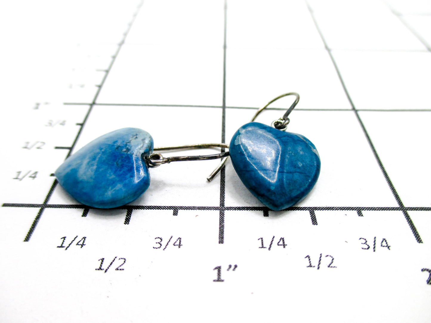 Vintage Larimar Heart Pierced Earrings - 925 Sterling Wires